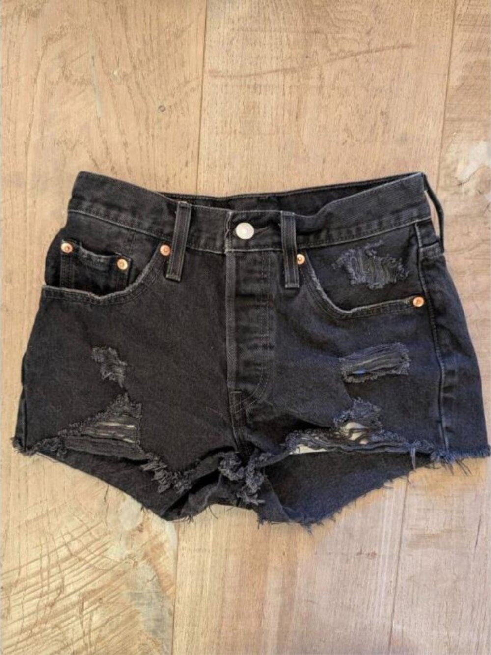 Levi's 501 Black Distressed Cutoff Denim Shorts 25